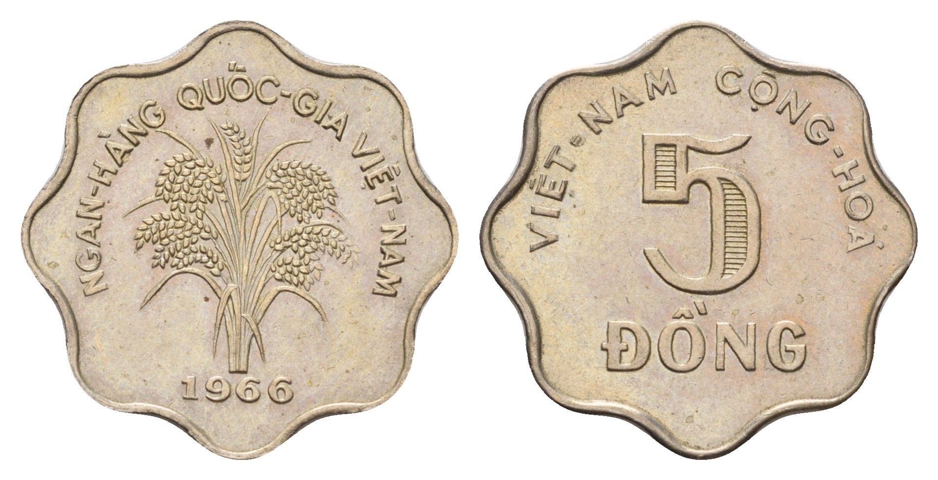 Южный Вьетнам 5 донгов 1966 год-тип KM 9 медно-никель 26-669