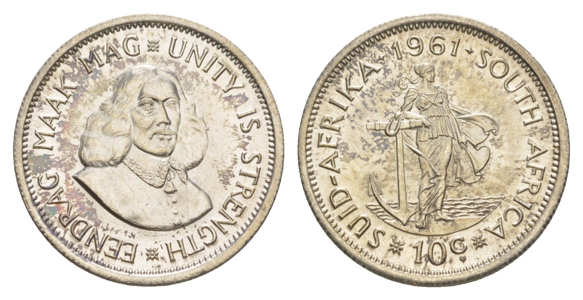 ЮАР 10 центов 1961 KM 60 серебро UNC 4177-324