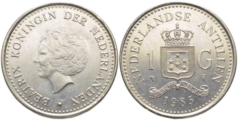 Нидерландские Антилы 1 гульден 1985 Беатрикс (1980-2013) KM 24 никель 111-814