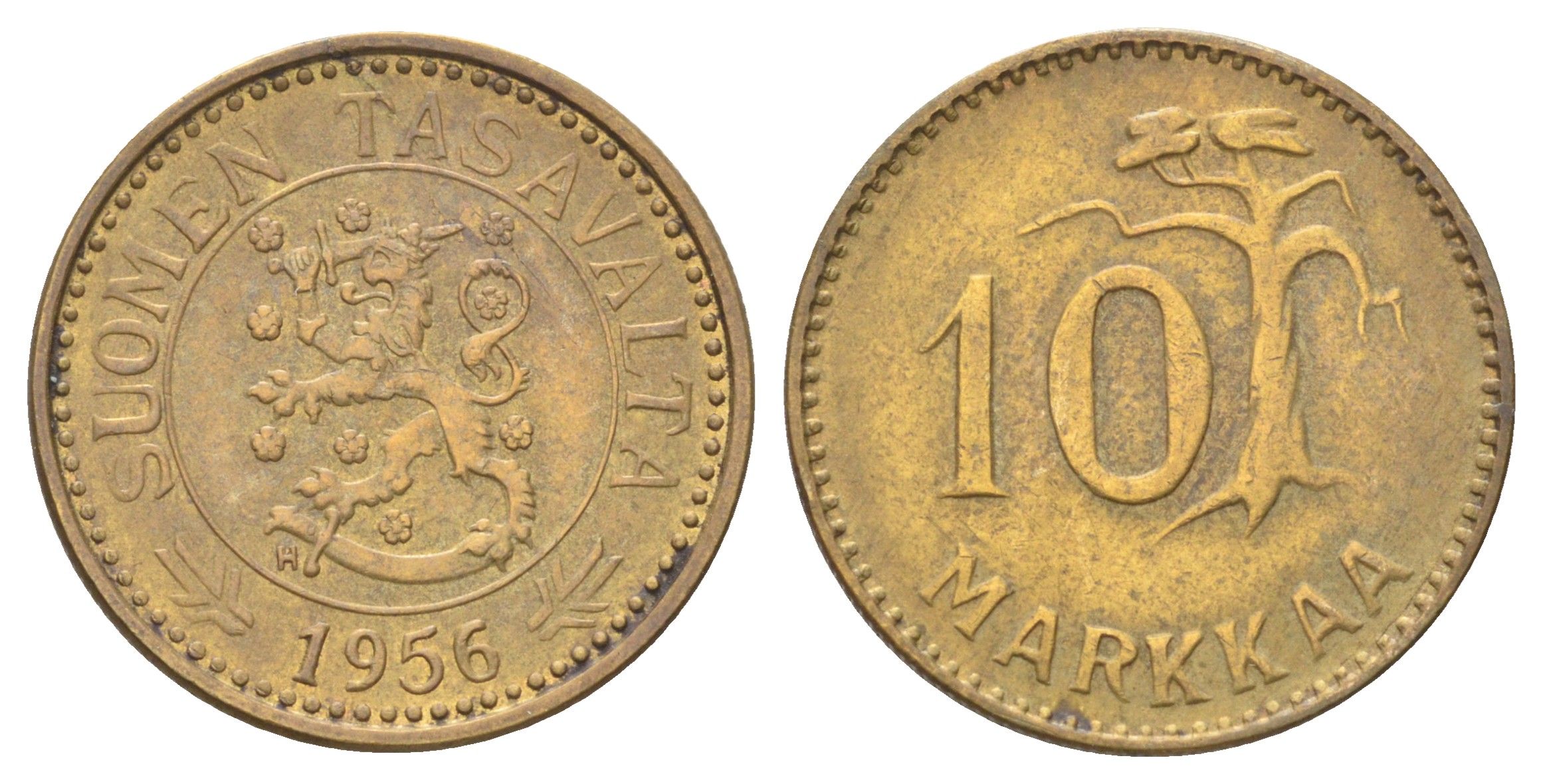 Финляндия 10 марок 1956 KM 38 алюминиевая бронза 4668-868