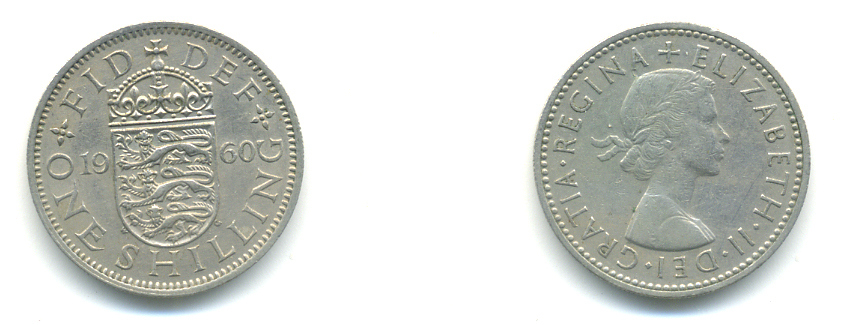 Великобритания 1 шиллинг 1960 Елизавета II (1952-2022), Английский герб KM 904, Spink 4147 медно-никель 83-726