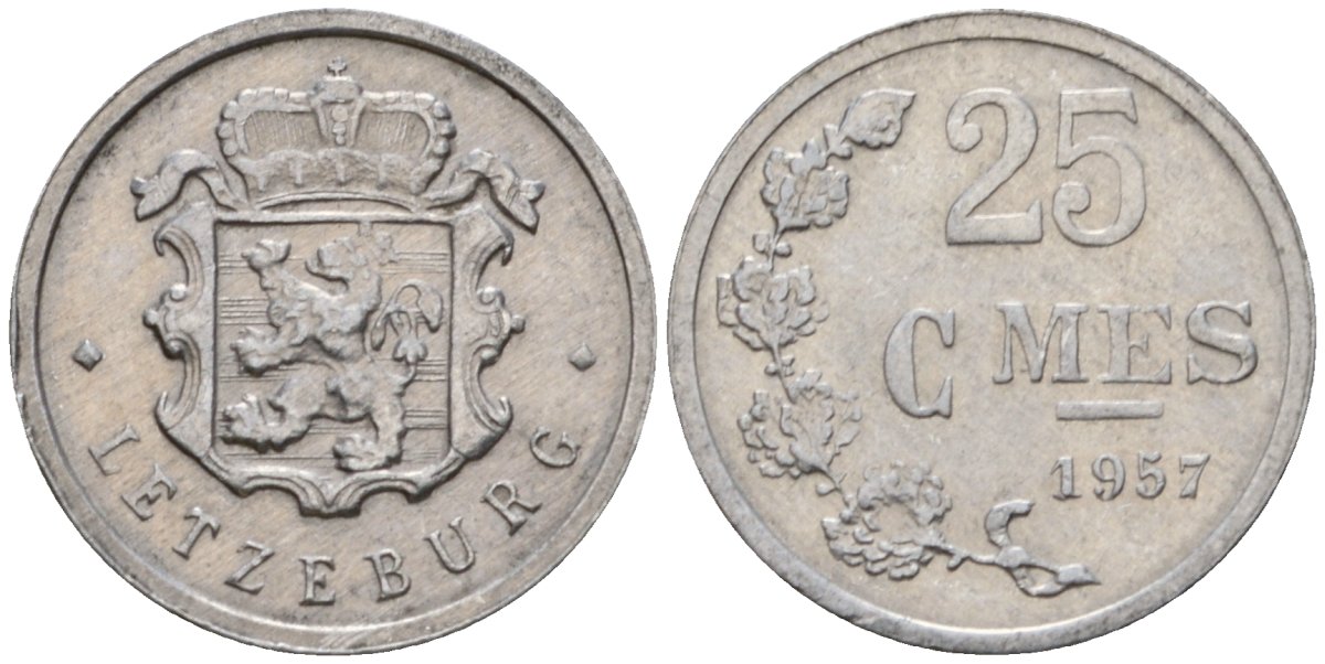 Люксембург 25 сантимов 1957 Шарлотта (1918-1964) KM 45a.1 алюминий 4602-746