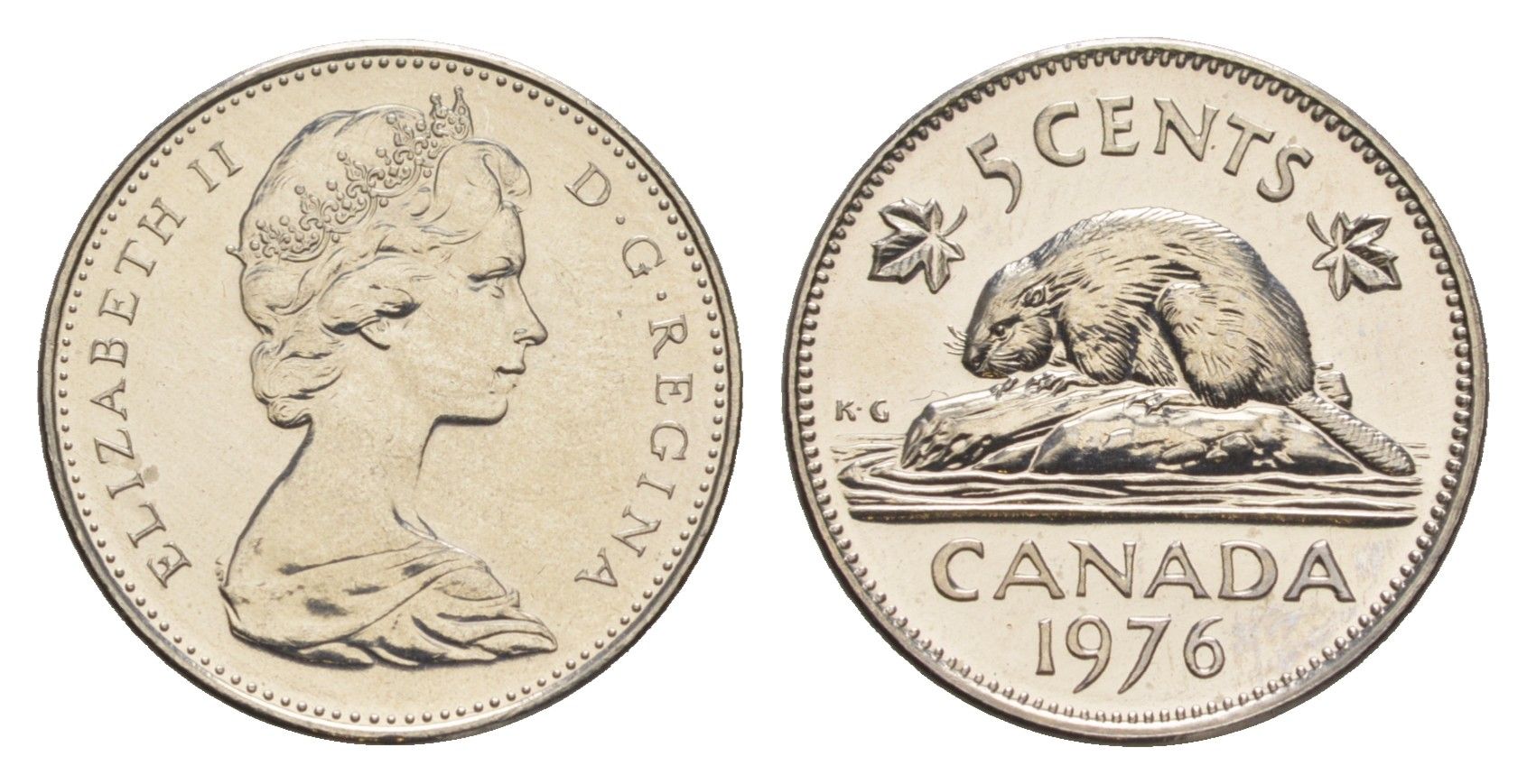 Канада 5 центов 1976 Елизавета II (1952-2022), бобр KM 60.1 никель PROOF-LIKE (BU) 4630-945