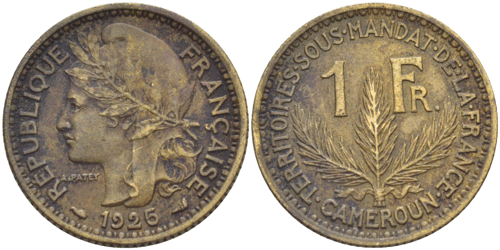 Французский Камерун 1 франк 1925 (а), монетный двор Париж KM 2 алюминиевая бронза 51-5113