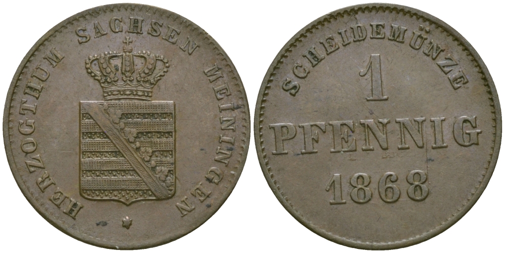 Саксен-Мейнинген 1 пфенниг 1868 Георг II (1866-1914) KM 173 медь 99-631