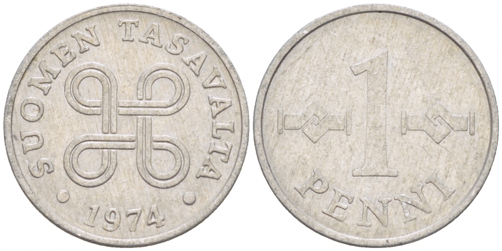 Финляндия 1 пенни 1974 KM 44а алюминий 3718-115