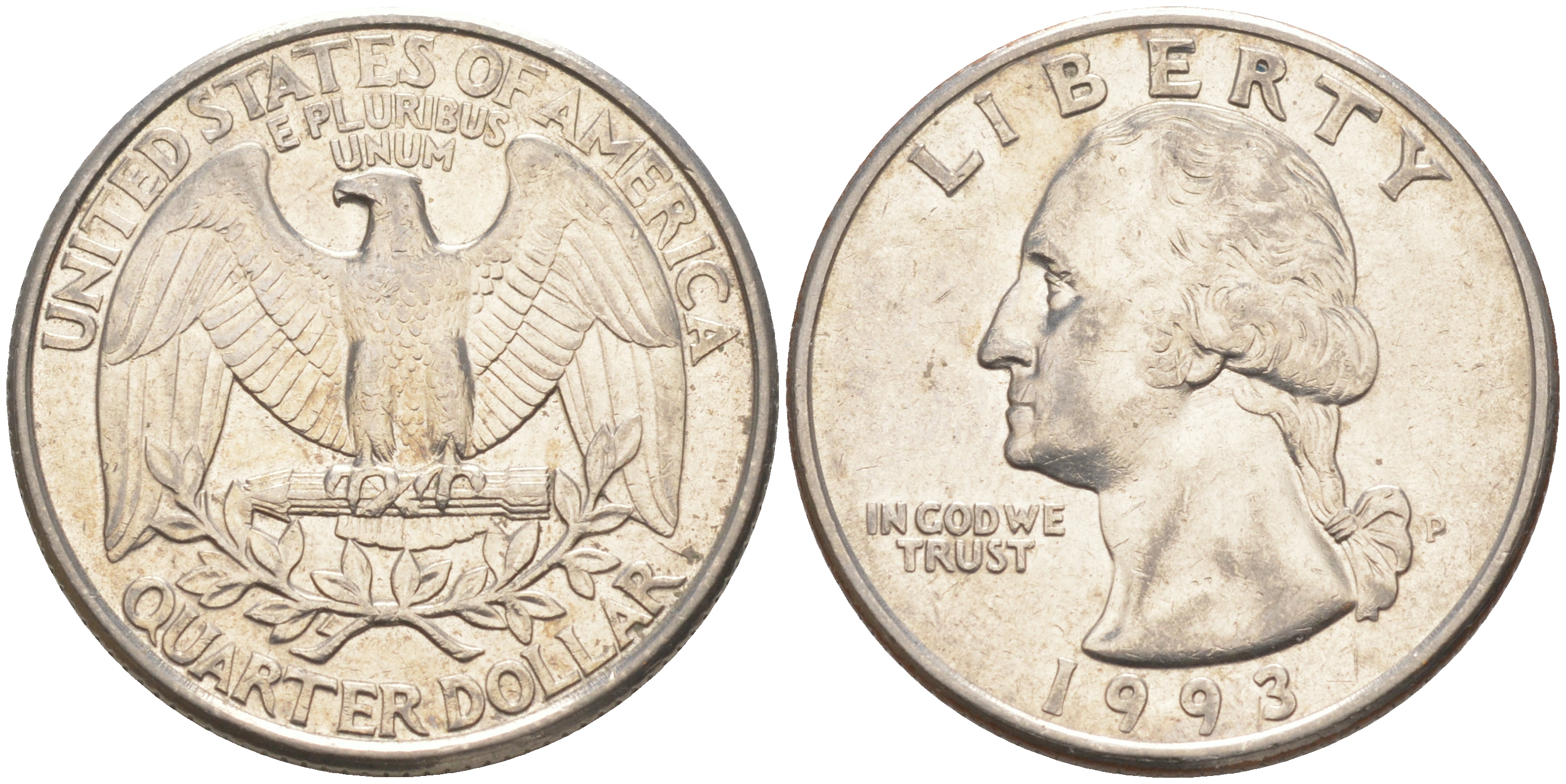 США 25 центов (квотер) 1993 P, Вашингтон KM A164a медь плакированная медно-никелем 4114-933