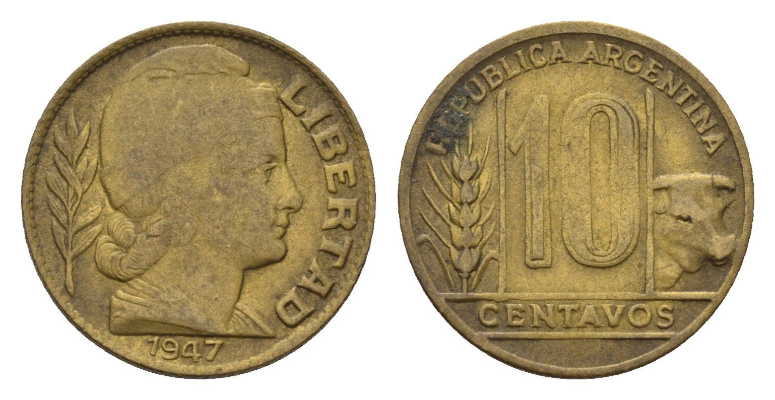 Аргентина 10 сентаво 1947 KM 41 алюминиевая бронза 4643-951