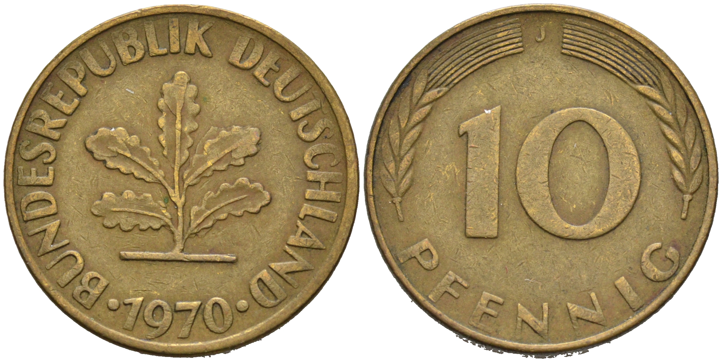 ФРГ 10 ПФЕННИГОВ 1970 J KM 108, J. 383 сталь плакированная латунью 75-627