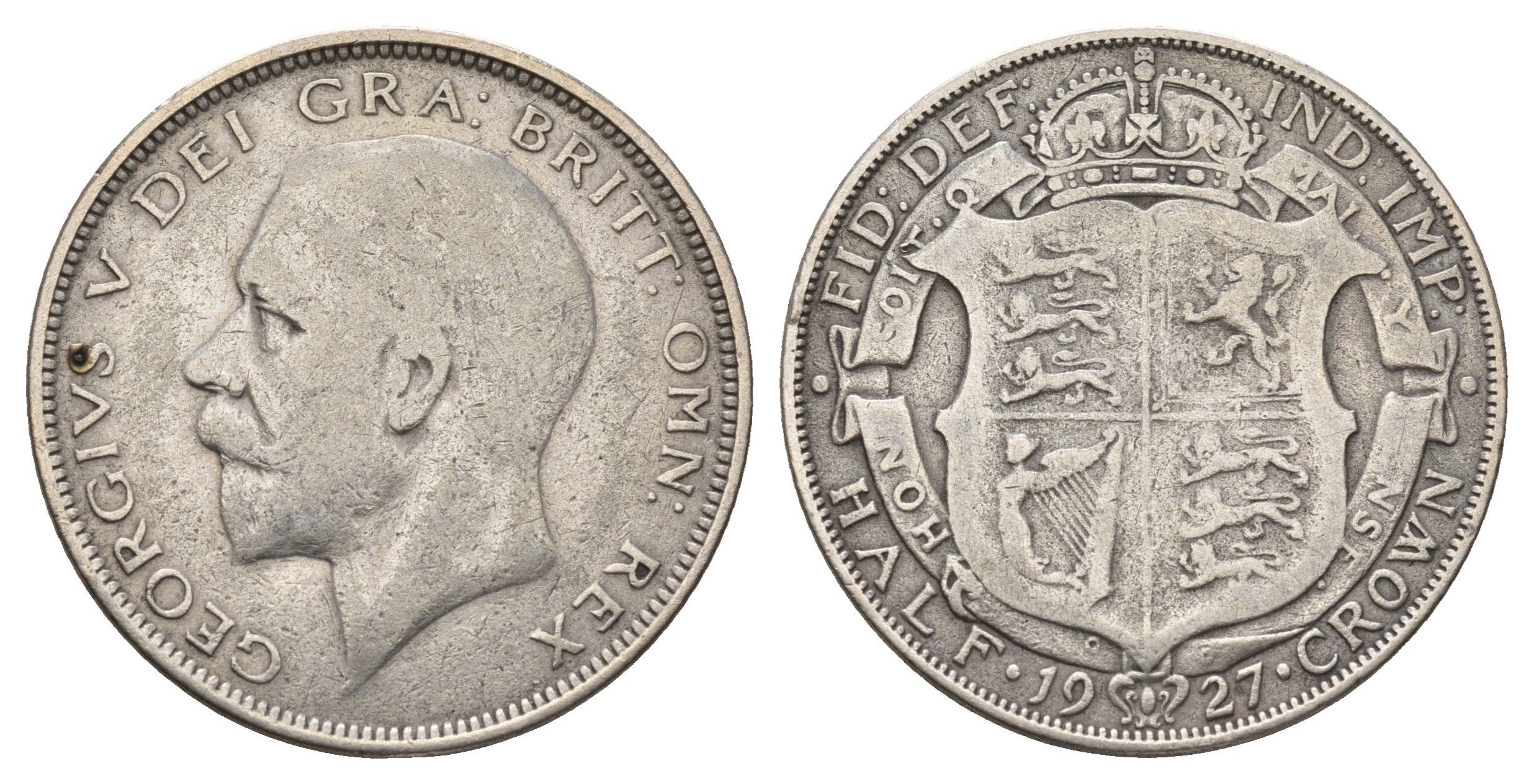 Великобритания 1/2 кроны 1927 Георг V (1910-1936), год-тип KM 830, Spink 4042 серебро 1530-1213