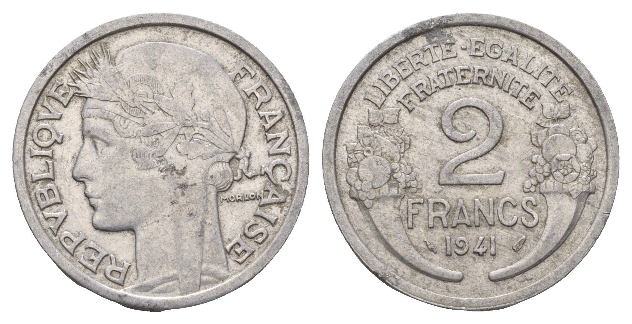 Франция 2 франка 1941 KM 886a.1, Le Franc 269.2 алюминий 4118-536