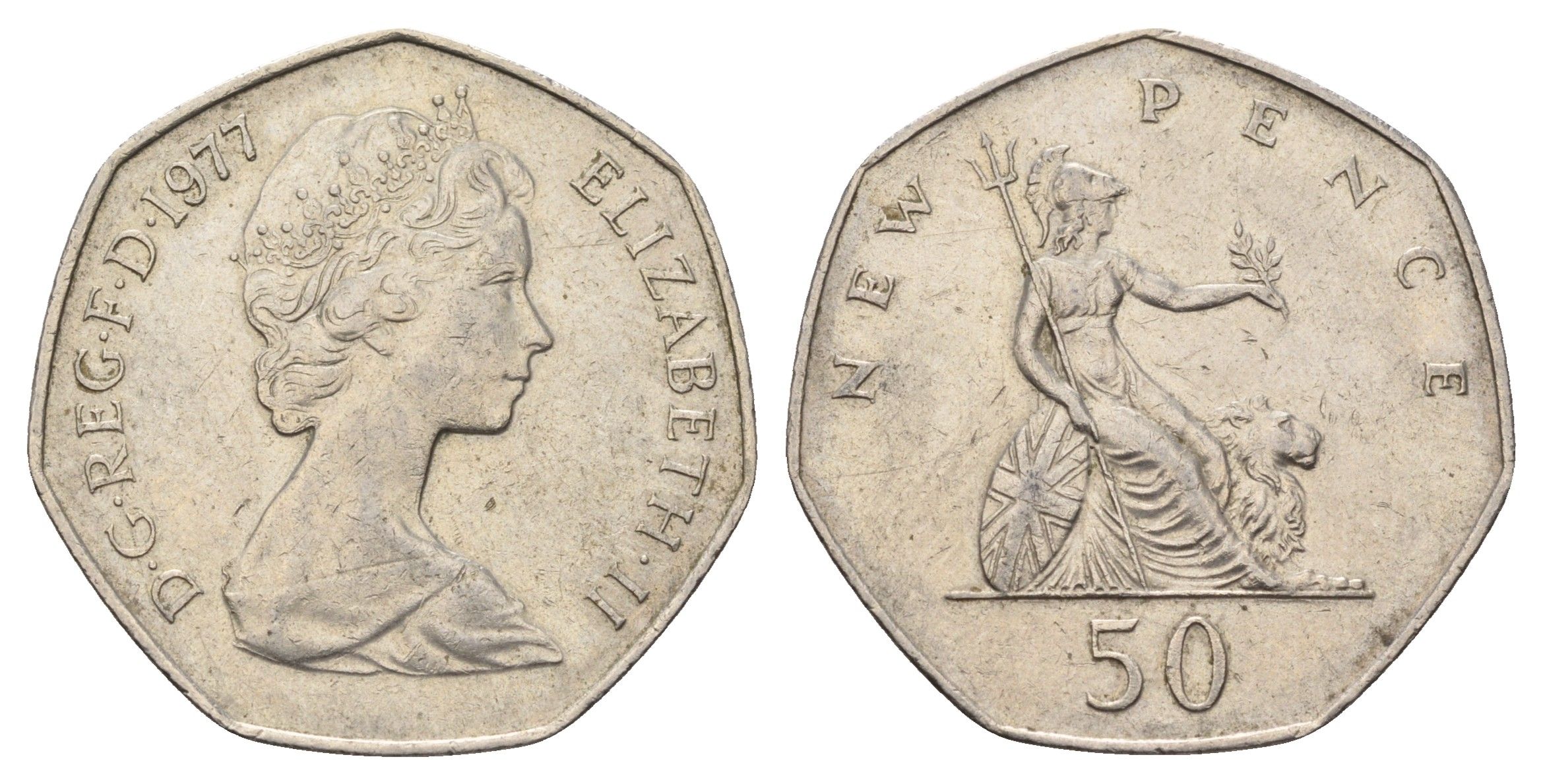 Великобритания 50 пенсов 1977 Елизавета II (1952-2022) KM 913, Spink 4223 (H1) медно-никель 4389-641