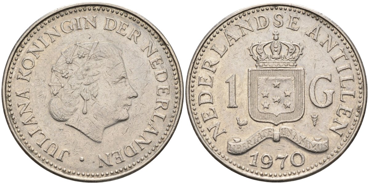 Нидерландские Антилы 1 гульден 1970 Юлиана (1948-1980) KM 12 никель 4587-733