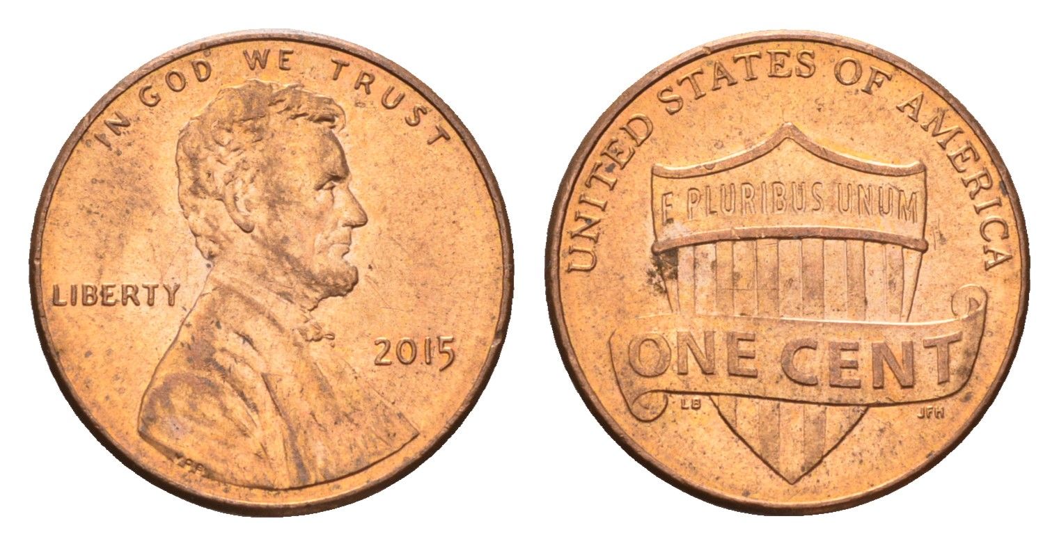 США 1 цент 2015 Линкольн KM 468 цинк плакированный медью 4674-729