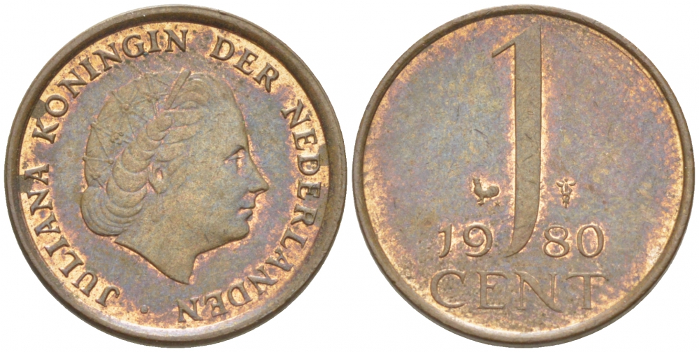 Нидерланды 1 цент 1980 Юлиана (1949-1980) KM 180 бронза 3718-155