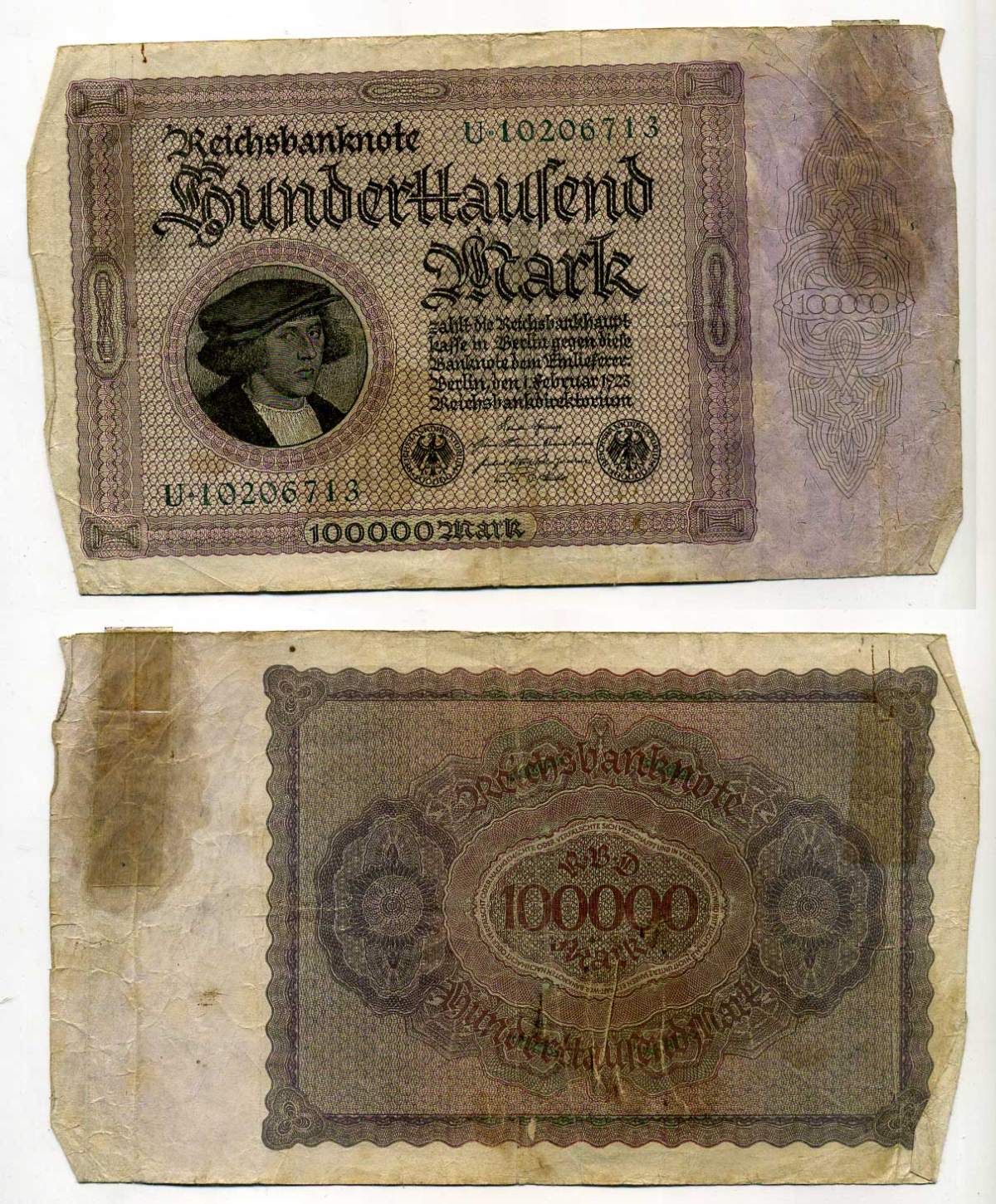 Германия 100000 марок 1923 без Т под портретом Pick 83 a  бумага   8610-20-1-2