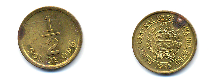 ПЕРУ 1/2 СОЛЯ 1975 KM 265 латунь 83-716
