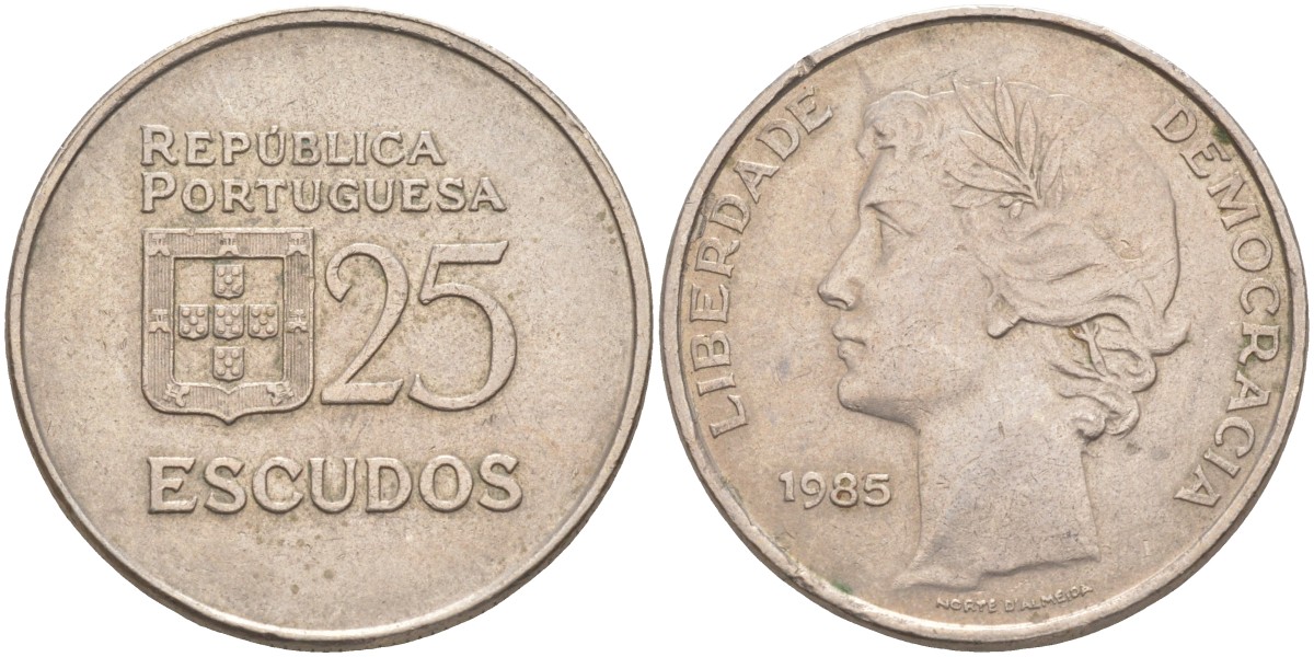 Португалия 25 эскудо 1985 KM 607а медно-никель 3855-1216