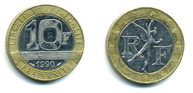 Франция 10 франков 1990 тип Гений Бастилии KM 964.1, Le Frank 375.5 биметалл 25-2247