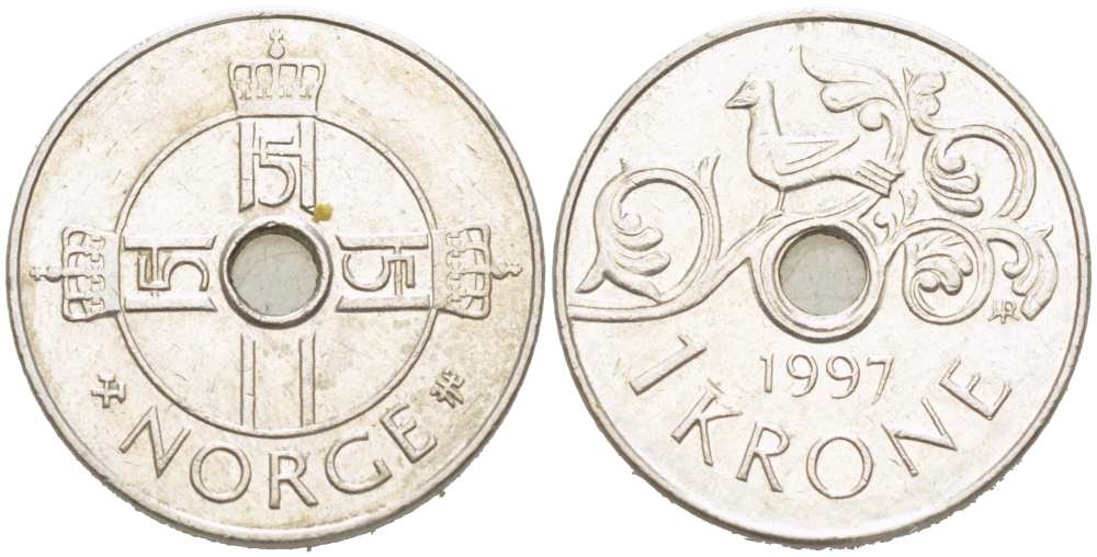 Норвегия 1 крона 1997 Харальд V (1992- ) KM 462 медно-никель 217-516