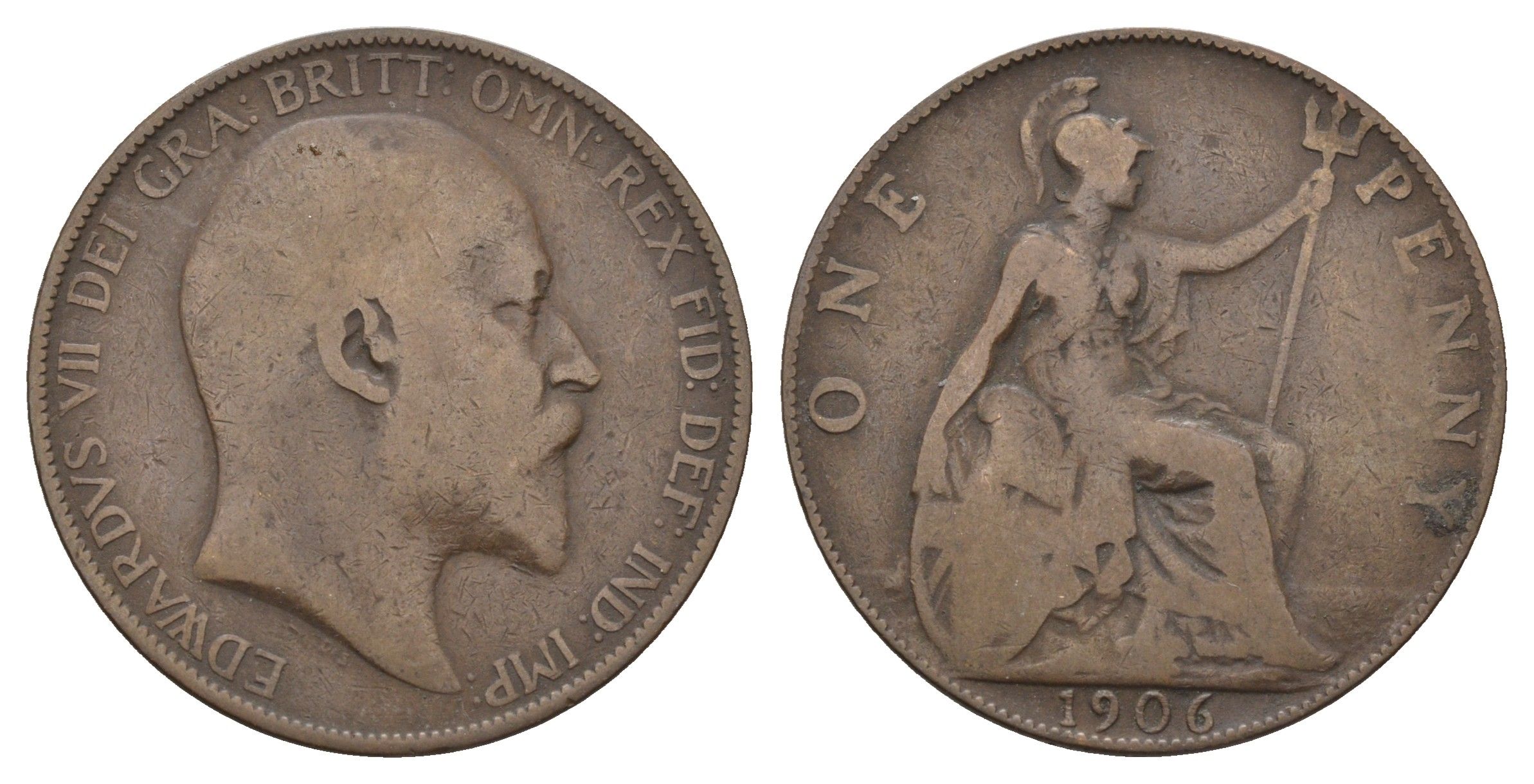Великобритания 1 пенни 1906 Эдуард VII (1901-1910) KM 794.2, Spink 3990 бронза 4692-644