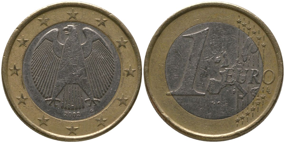 Германия 1 евро 2002 G KM 213 биметалл 4573-1147
