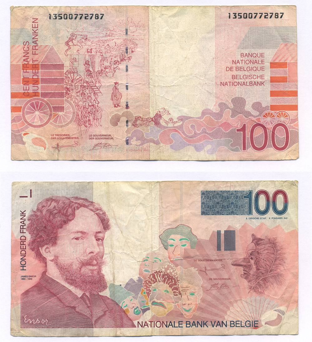 Бельгия 100 франков ND (1995-2001) Джеймс Энсор, морской пляж Pick 147 (1)  бумага   435-46-2-1