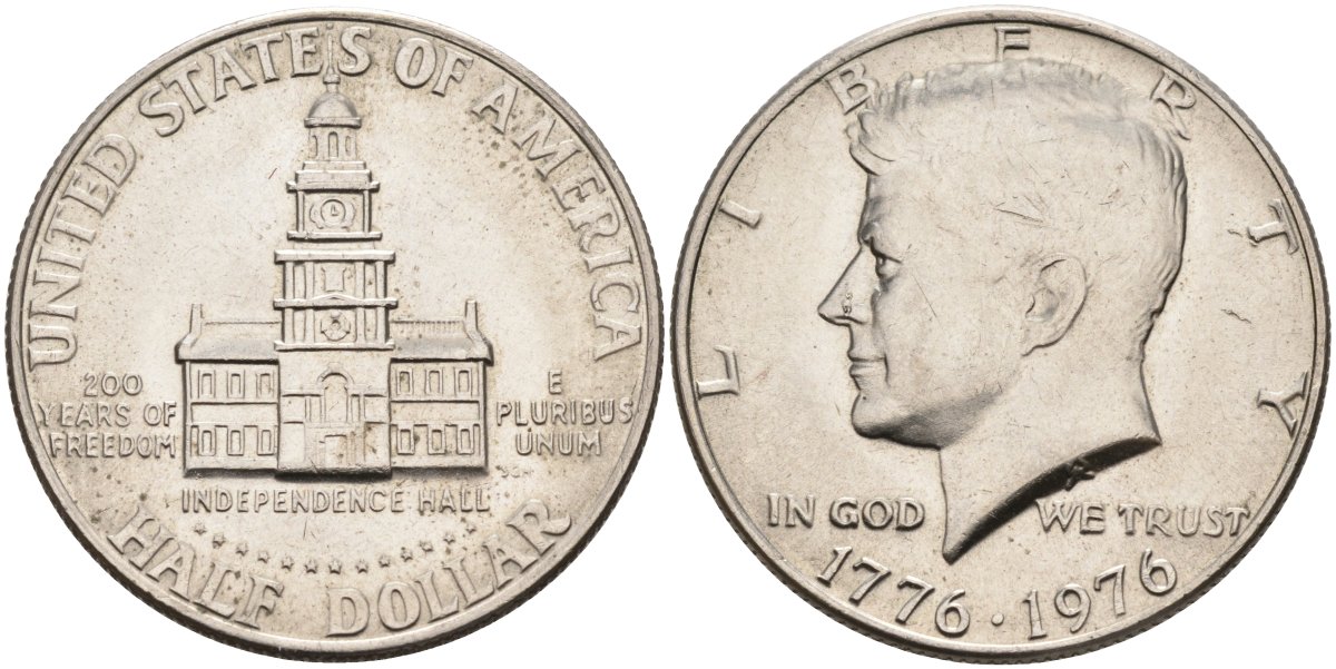 США 50 центов = 1/2 доллара 1976 200 лет независимости (1776-1976), Кеннеди KM 205 медь плакированная медно-никелем 88-1011