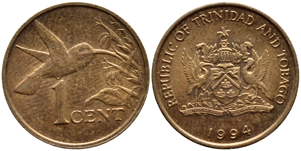 Тринидад и Тобаго 1 цент 1994 колибри KM 29 бронза 4396-1017