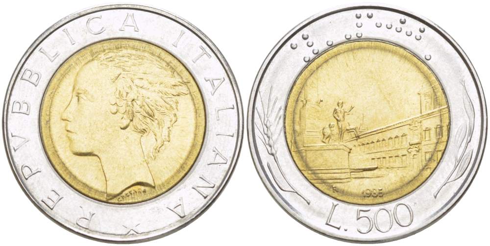 ИТАЛИЯ 500 ЛИР 1985 R KM 111 биметалл 4529-236
