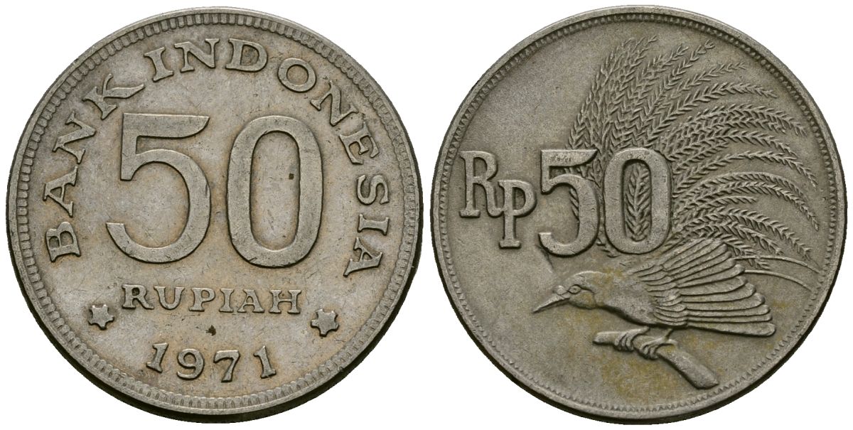 Индонезия 50 рупий 1971 райская птица KM 35 медно-никель 4138-1242