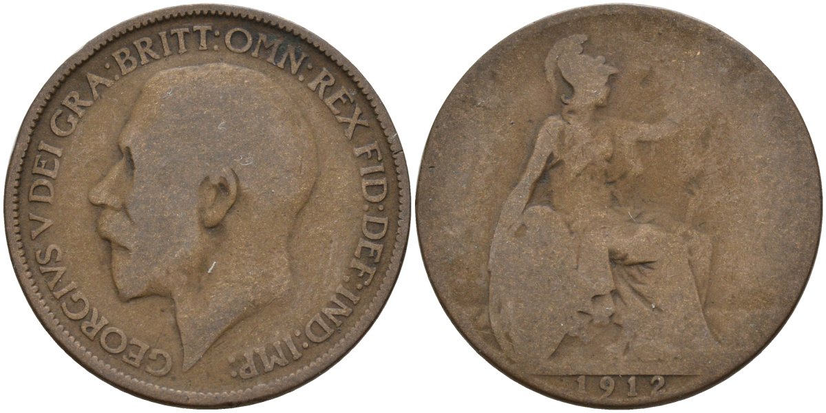 Великобритания 1/2 пенни 1912 Георг V (1910-1936) KM 809, Spink 4056 бронза 4146-127