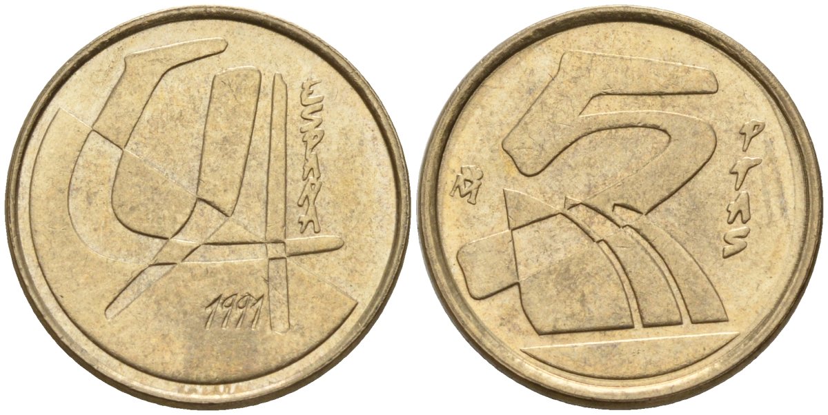 Испания 5 песет 1991 Хуан Карлос I (1975-2014) KM 833 алюминиевая бронза 4154-533