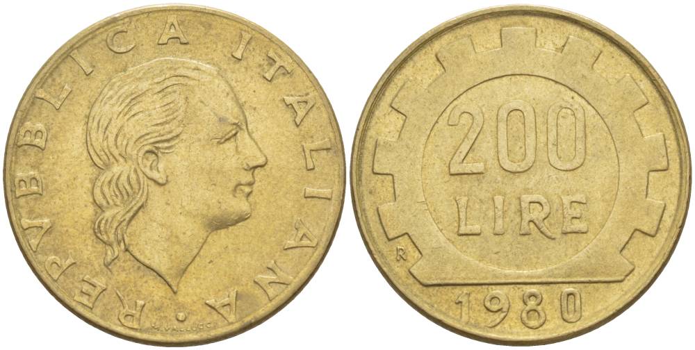 Италия 200 лир 1980 R, шестерня KM 105 алюминиевая бронза 4551-455