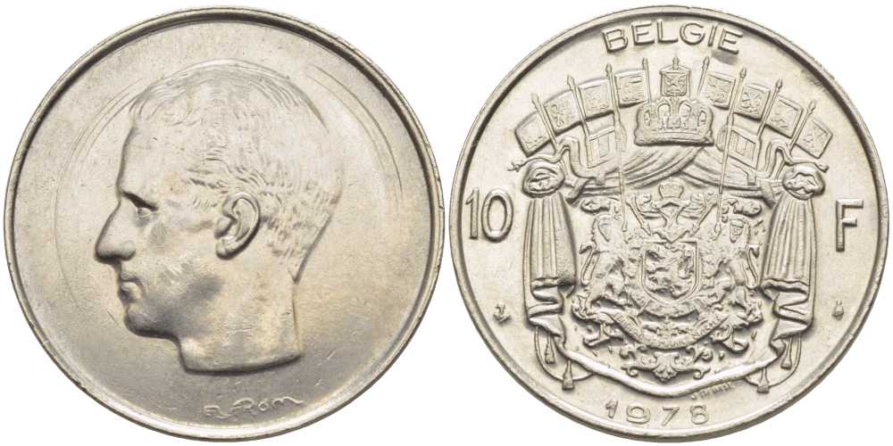 БЕЛЬГИЯ 10 ФРАНКОВ 1978 BELGIE, БОДУЭН I (1951-1993) KM 156.1 никель 115-646