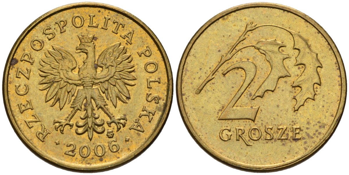 Польша 2 гроша 2006 MW KM 277, Parchimowicz 702m латунь 4580-528