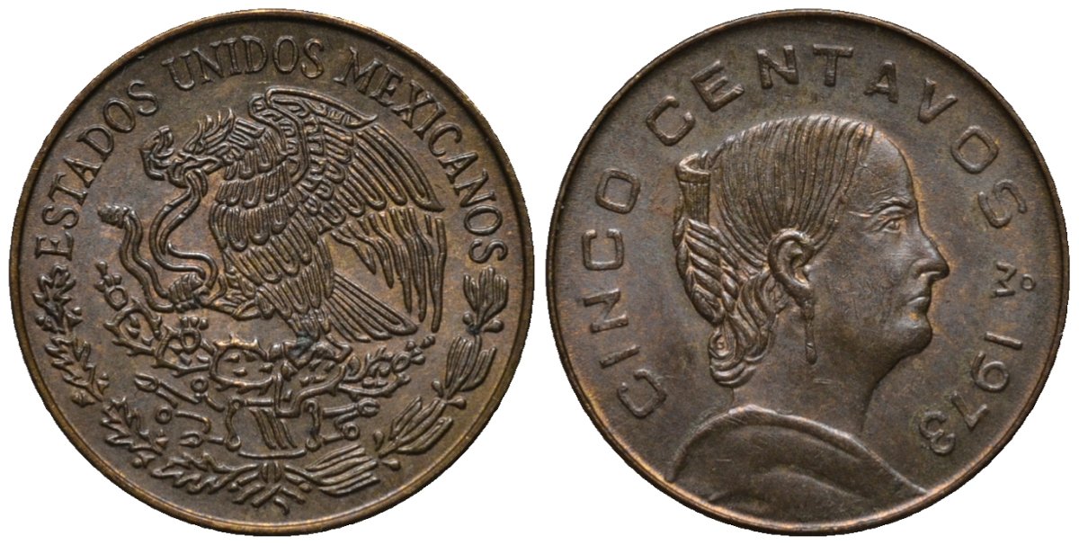 Мексика 5 сентаво 1973 Жозефа Ортис де Домингес KM 427 латунь 187-1221