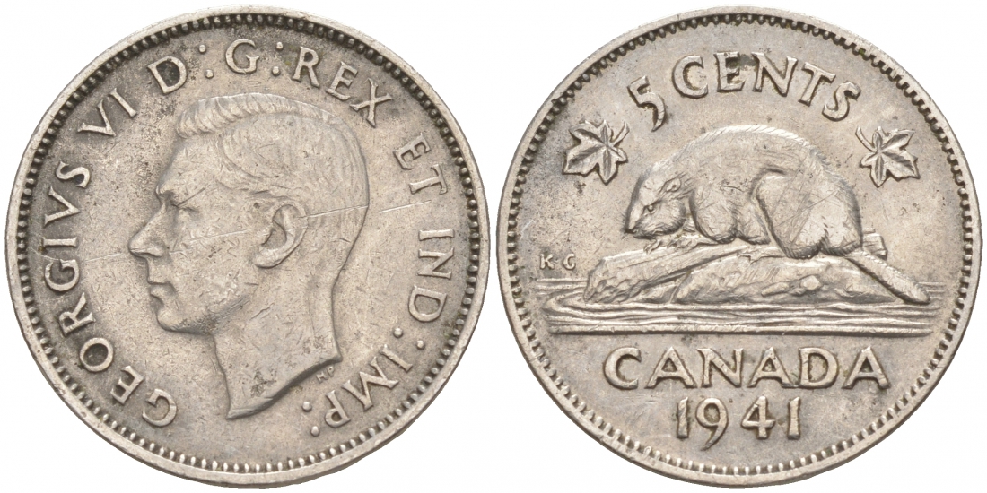 Канада 5 центов 1941 бобр, Георг VI (1937-1952) KM 33 никель 73-1211