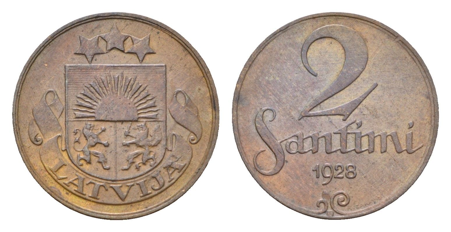 Латвия 2 сантима 1928 KM 2 бронза 4679-232