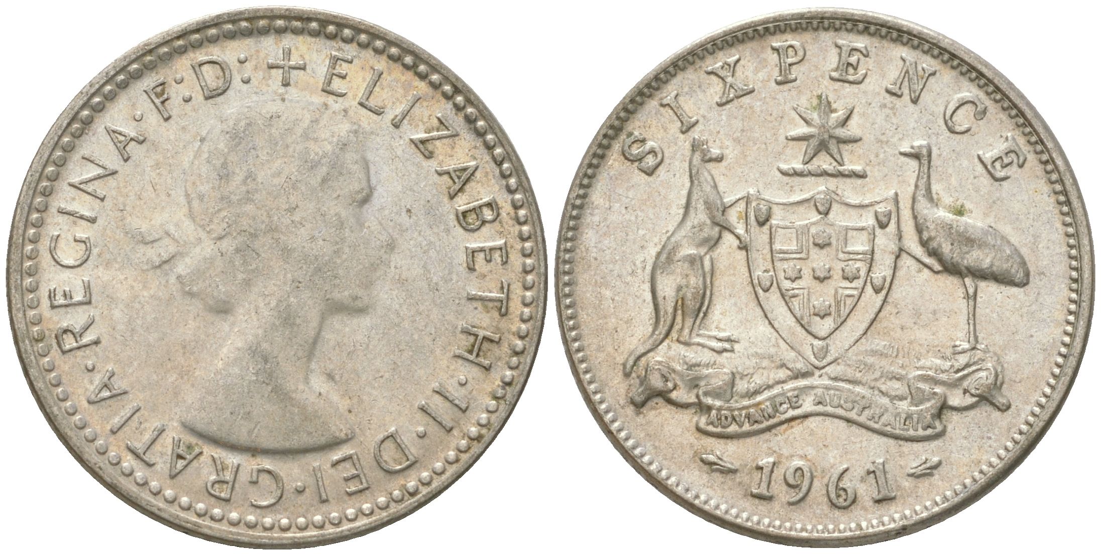 Австралия 6 пенсов 1961 Елизавета II (1952-2022) KM 58 серебро 4623-263
