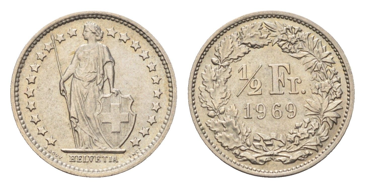 Швейцария 1/2 франка 1969 KM 23a медно-никель 4685-854