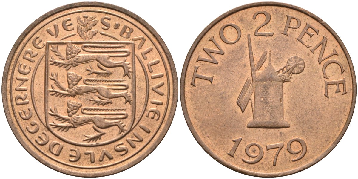 Гернси 2 пенса 1979 ветряная мельница KM 28 бронза 4584-932