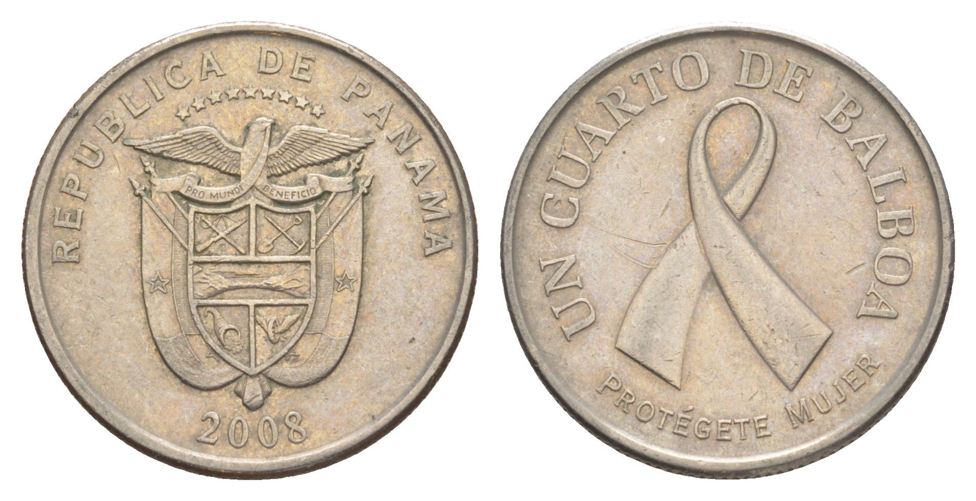 Панама 1/4 бальбоа (25 сентесимо) 2008 Рак молочной железы KM 137 медь плакированная медно-никелем 4529-1013