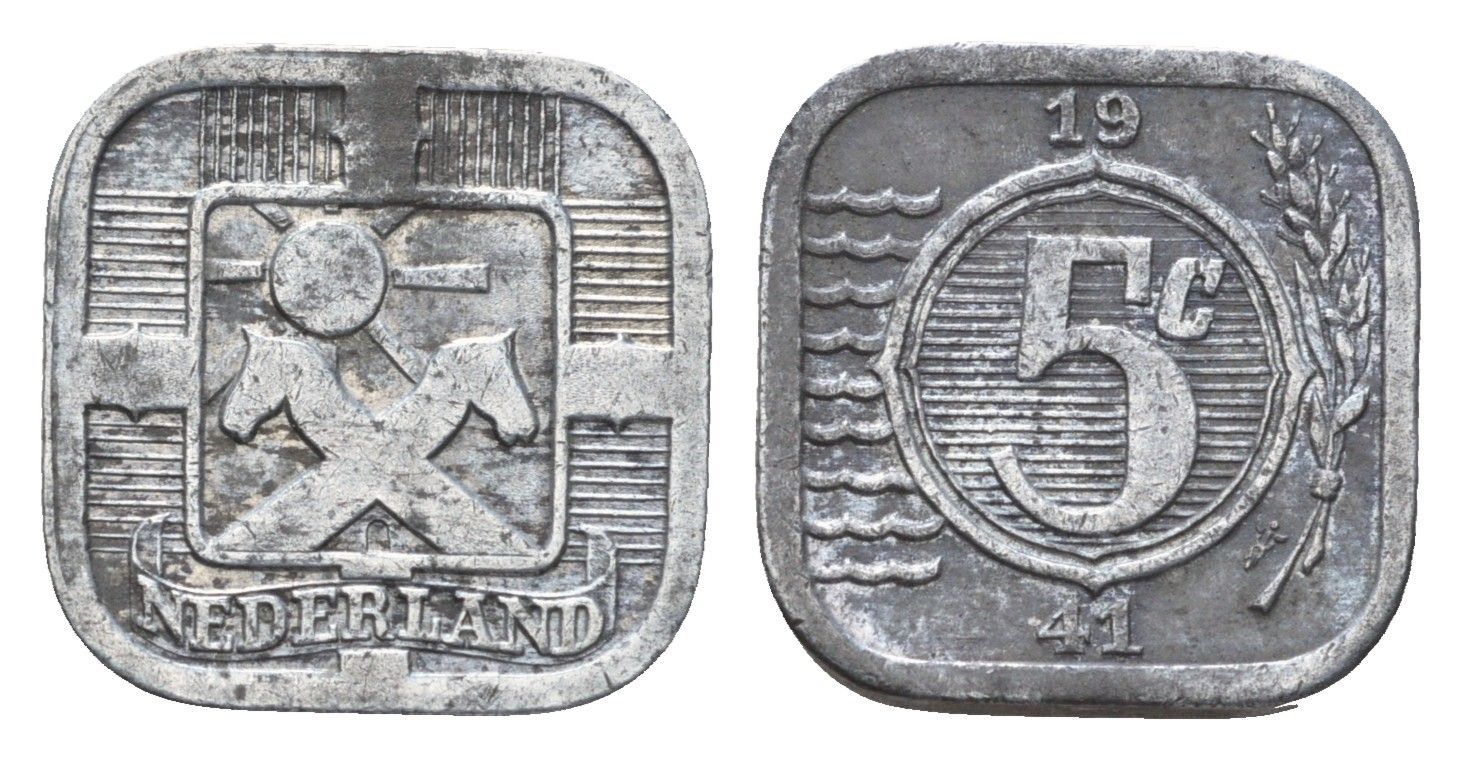 Нидерланды 5 центов 1941 Вильгельмина I (1890-1948) KM 172 цинк 4674-1048