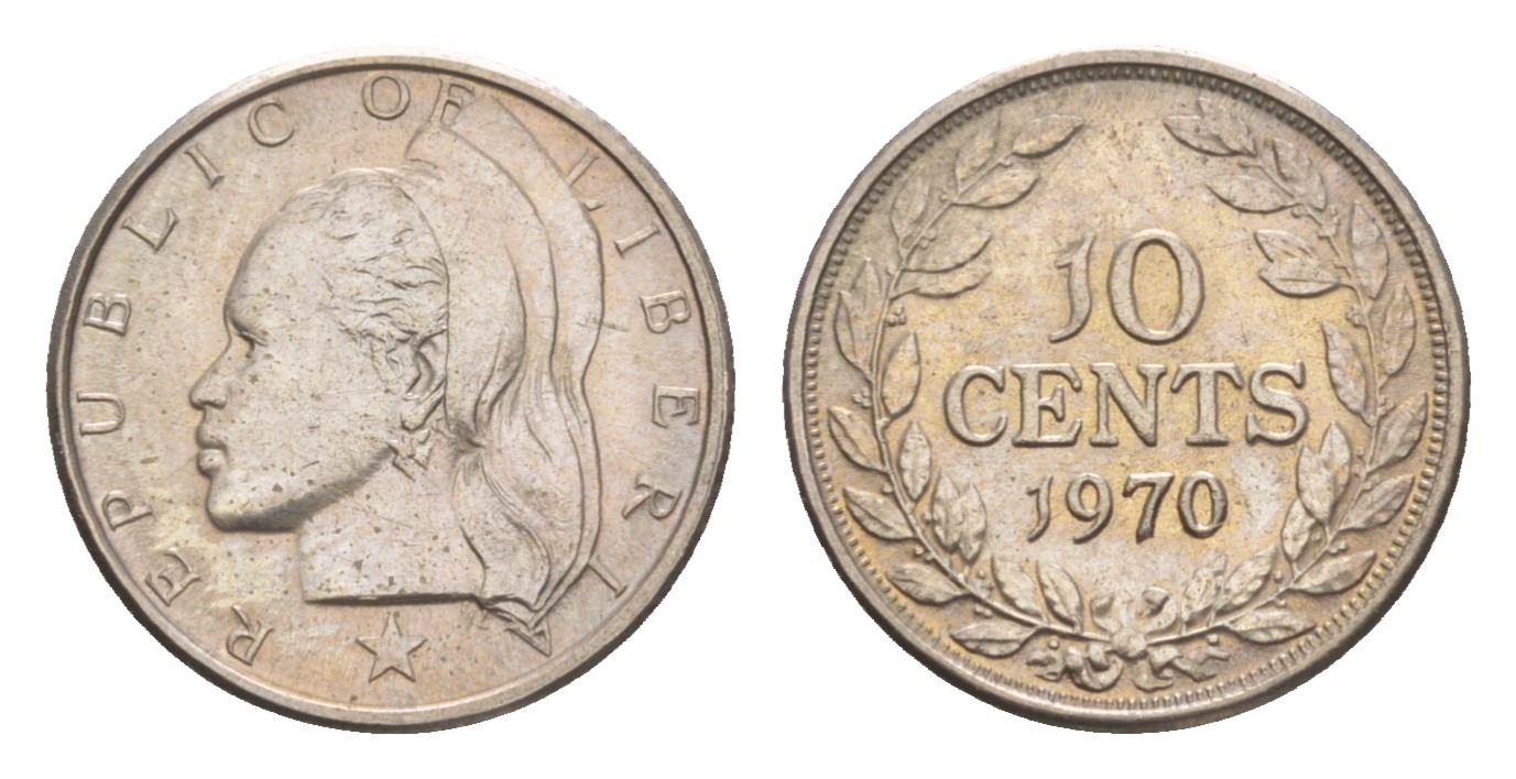 Либерия 10 центов 1970  KM 15a.2 медно-никель  UNC 4659-429