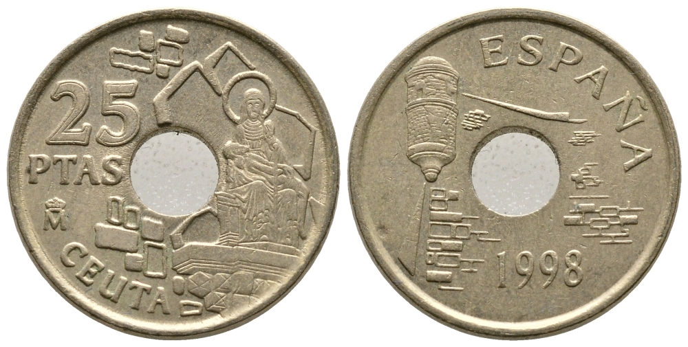 Испания 25 песет 1998 Сеута (Ceuta), Хуан Карлос I (1975-2014) KM 990 медь цинк никель 4609-428