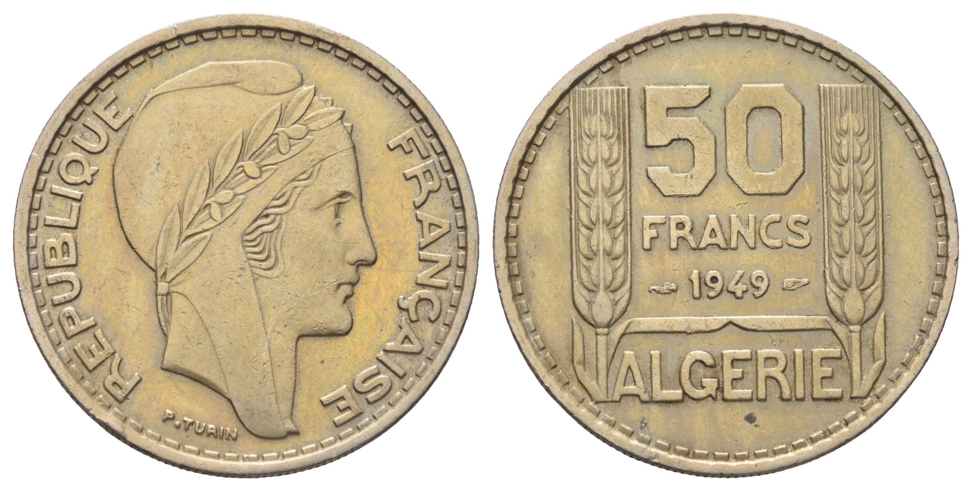 Алжир 50 франков 1949 год-тип KM 92 медно-никель 65-636