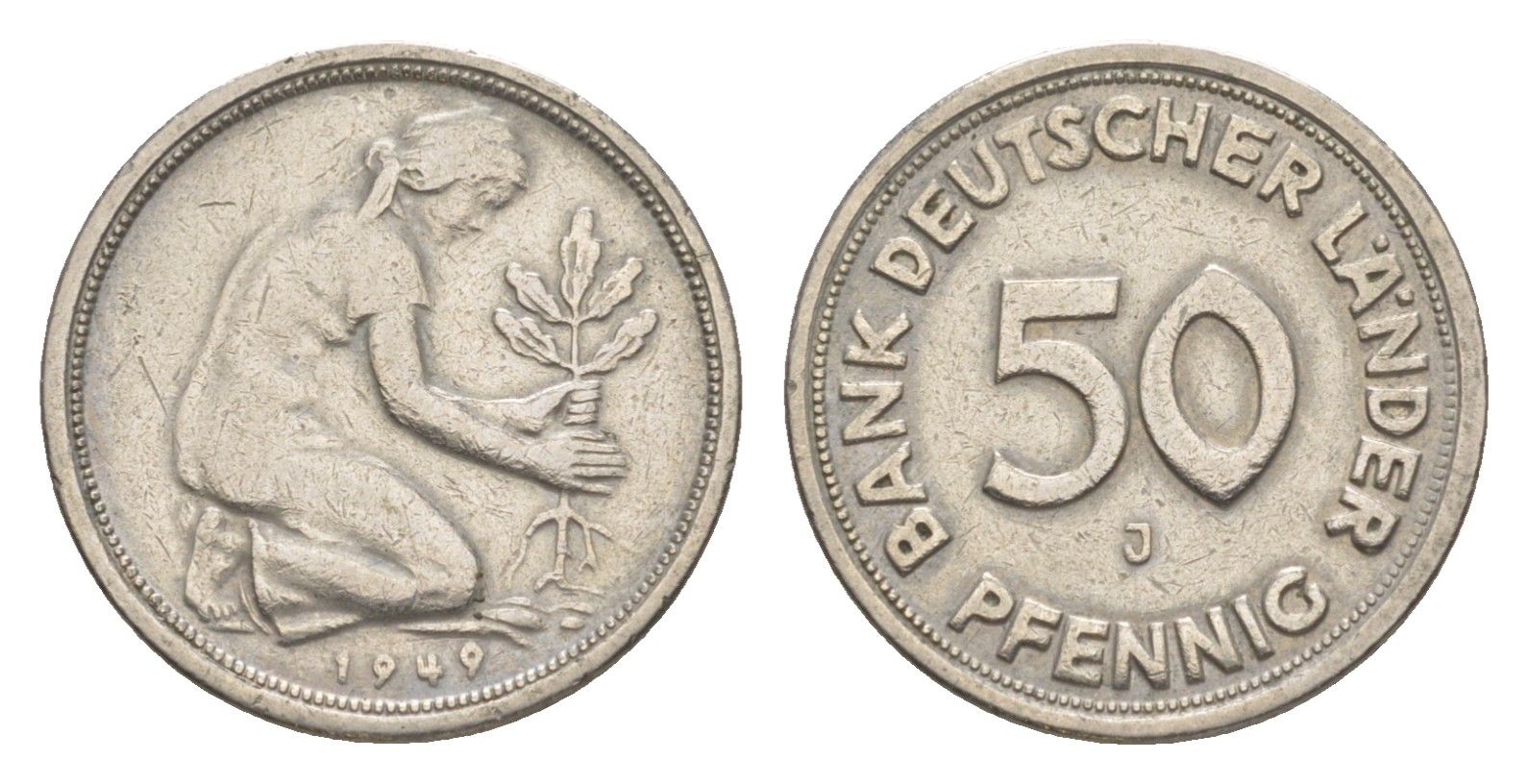 ФРГ 50 пфеннигов 1949 J KM 104, J. 379 медно-никель 4636-817
