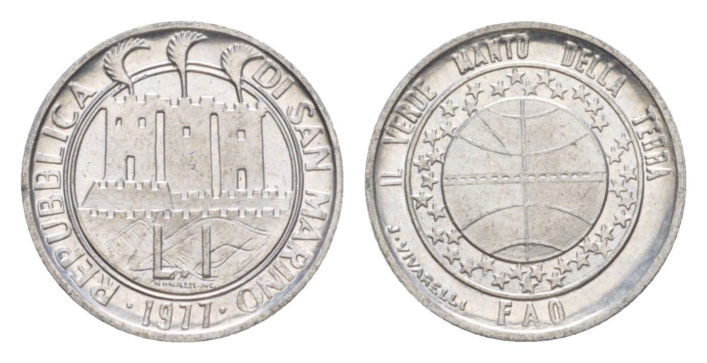 Сан-Марино 1 лира 1977 Экология KM 63 алюминий UNC 4647-214