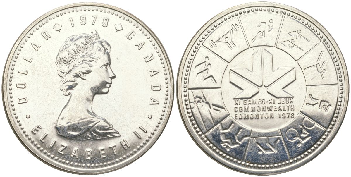 Канада 1 доллар 1978 XI игры содружества в Эдмонтоне KM 121 серебро BU 00-1067-1-61